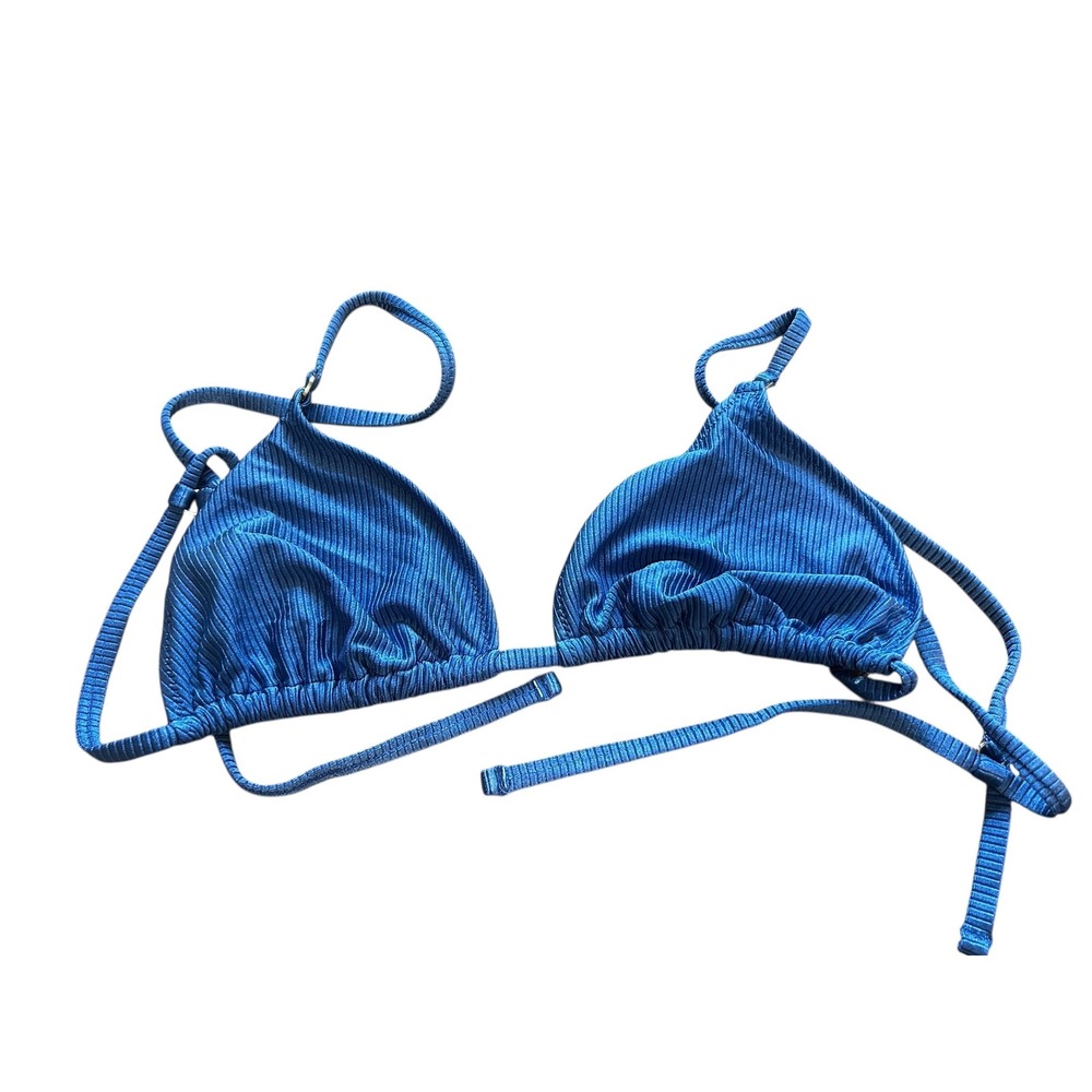 aerie Blue Ribbed Triangle Bikini Top